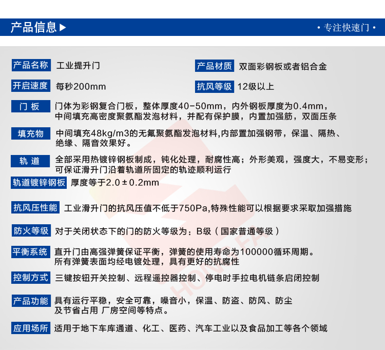 工业提升门技术参数