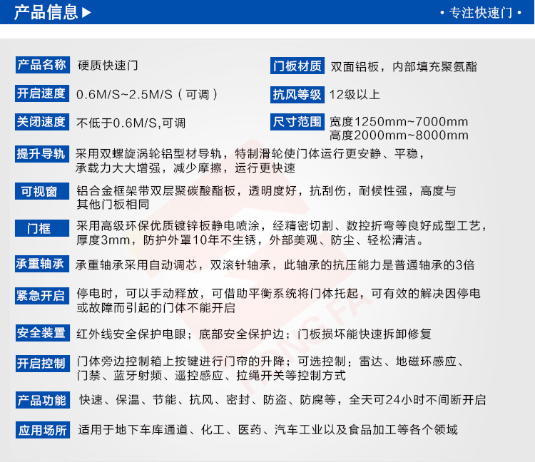 铝板硬质星空电子快速门的技术参数
