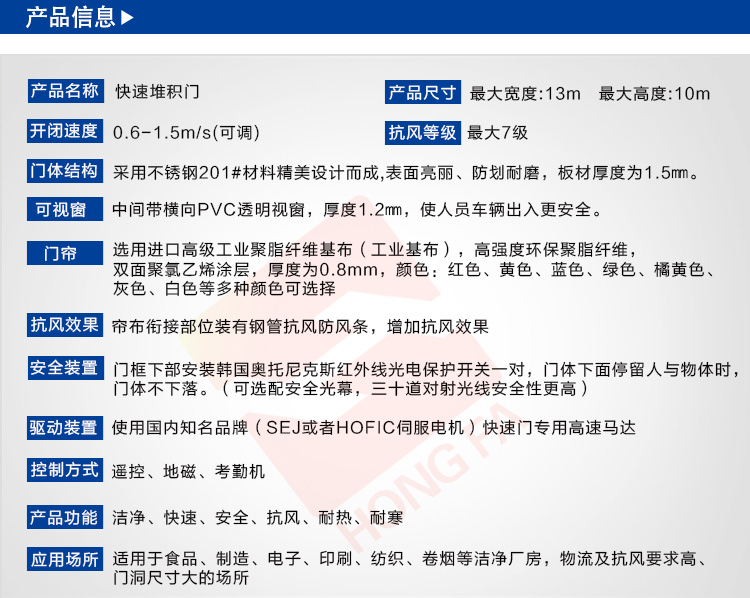 大型堆积门技术参数